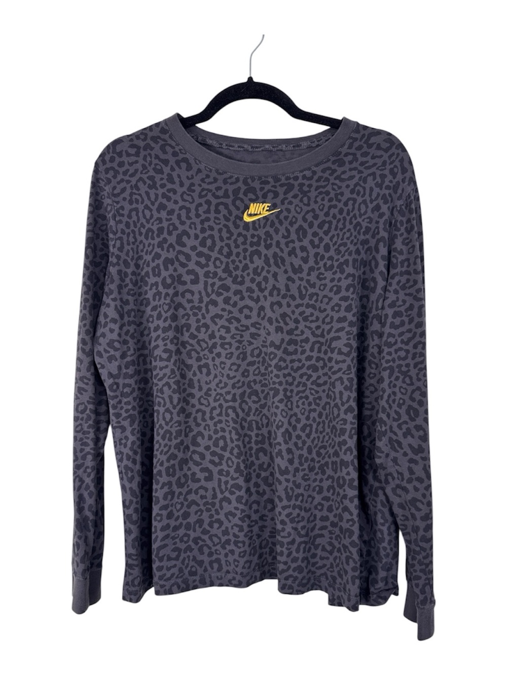 Nike Grey Animal Print Sweatshirt Womens XXL Gold Embroidered Logo Casual Cozy